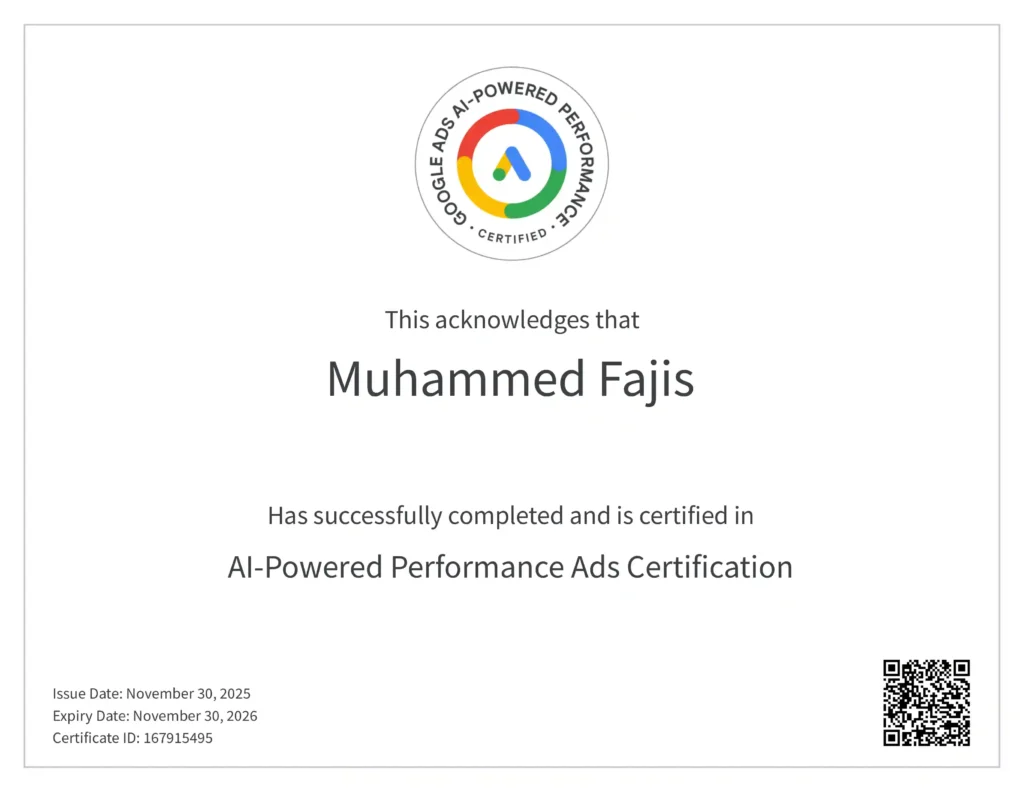 image of Ai powered Perfomance Ads Certification of digital marketing expert in dubai